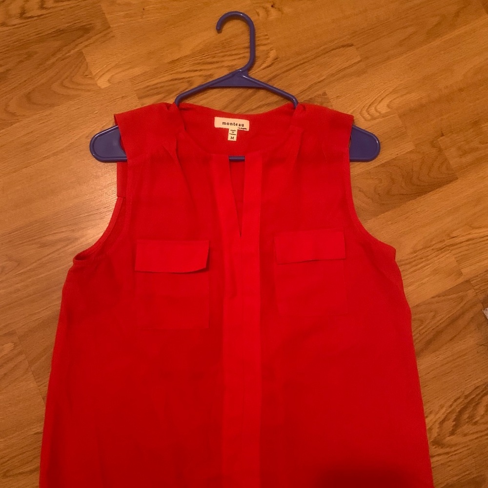 Red sleeveless top